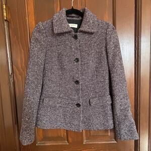 Dries Van Noten Wool Blend Textured Purple Coat Size 38 Structured Button Front